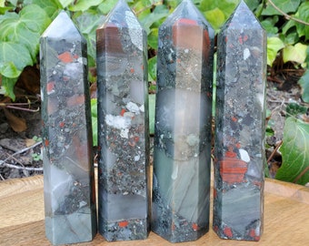 Chunky African Bloodstone Tower - Calming, Grounding, Persistence, Courage - Black and Red Crystal Point Healing Gemstone