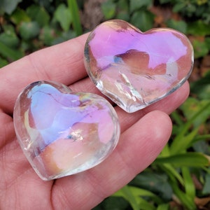 Small Puffy Aura Quartz Hearts - Counteracts Negative, Energizes Positive Energy - Angel Aura Quartz Crystal Heart Healing Stone