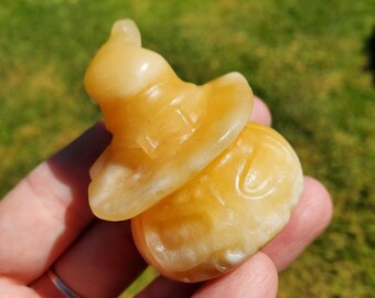 Orange Calcite Pumpkin with Witch Hat - Confidence, Self-Esteem, Creative & Sexual Energy - Calcite Crystal Pumpkin Halloween Gemstone
