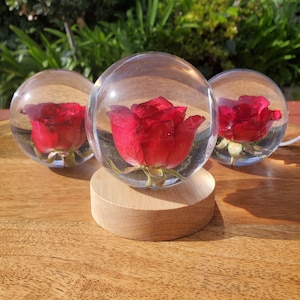 Red Rose Resin Sphere with Light Base | Handmade Resin Craft with Real Rose Inside - Home Décor Night Light, Accent Lighting