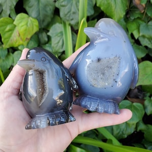 Cute Druzy Agate Penguin - Protection, Security, Emotional Stability, Gentle Energy - Carved Penguin Crystal Healing Crystals Gemstones