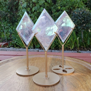 Aura Quartz Diamond with Stand - Counteracts Negative, Energizes Positive Energy - Angel Aura Quartz Crystal Diamond Healing Gemstone