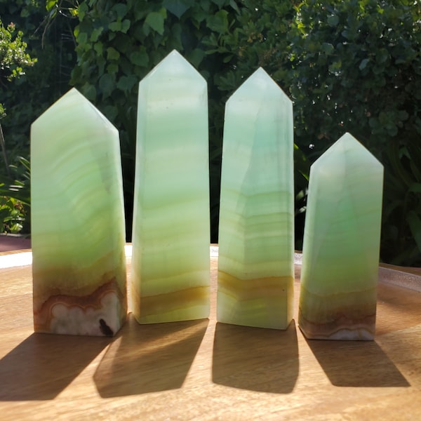 Pistachio Calcite Tower - Physical Healing, Transitions, Compassion, Clears Negativity - Blue Green Seafoam Calcite Healing Crystal Point