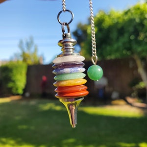 Chakra Pendulum - Grounding, Manifestation, Self Reflection, Prosperity, Wisdom, Strength, Awareness - Rainbow Gemstones