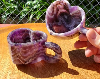 Dream Amethyst Heart Shaped Tea Cup 8oz - Calming, Energetic Protection, Positivity, Divine Love - Purple Amethyst Crystal Healing Mug Decor