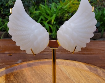 White Jade Angel Wings with Stand - Peaceful, Calm, Joy, Love Energy - White Angel Wings on Stand Statement Display