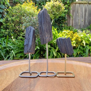 Raw Black Tourmaline on Stand - Energetic Protection, Grounding, Deflects Negativity - Tourmaline Healing Crystals Gemstone