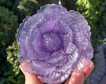 Big Purple Fluorite Flower - The Dream Crystal, Mental Concentration, Clears Negativity - Fluorite Crystal Rose Statement Healing Gemstones