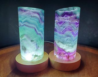 Rainbow Fluorite Lamp (2" wide) - Mental Clarity, Stability, Energetic Protection - Fluorite Accent Light Mood Lighting Crystal Stone