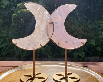 Big Rose Quartz Moon on Gold Stand - Unconditional Love, Compassion, Self Love - Pink Crystal Moon Statement Piece Healing Gemstones