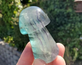 Chunky Rainbow Fluorite Mushroom - Mental Clarity, Balance, Concentration, Protection - Fluorite Carved Mushroom Healing Gemstones