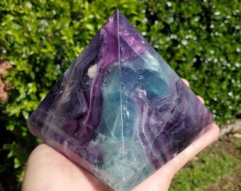 Big & Heavy Rainbow Fluorite Pyramid - Mental Concentration, Energetic Protection, Positivity - Fluorite Crystal Pyramid Healing Gemstone