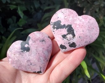 Peruvian Rhodonite Heart -Emotional Healing, Forgiveness, Compassion, Grounding, Balance - Cute Pink Crystal Heart Healing Gemstone
