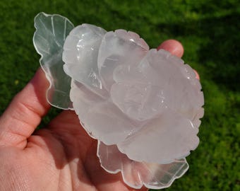 Quartz Rose - Counteracts the Negative, Energizes Positive Energy - White Quartz Rose Carving Crystal Flower Healing Stone Statement