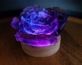 Rainbow Fluorite Flower Lamp - Mental Clarity, Stability, Energetic Protection - Fluorite Rose Accent Light, Mood Lighting Crystal Stone