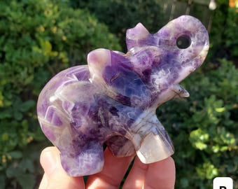 Dream Amethyst Elephant - Calming, Energetic Protection, Positivity, Divine Love - Purple Chevron Amethyst Crystal Elephant Gemstone