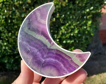 Rainbow Fluorite Moon Plug-In Light - Mental Clarity, Stability, Energetic Protection - Purple Crystal Moon Room Decor Accent