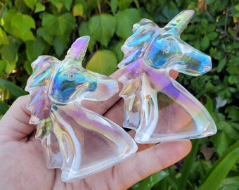 Aura Glass Unicorn - Helps Release Anger and Negativity - Unicorn Crystal Carving Gemstone