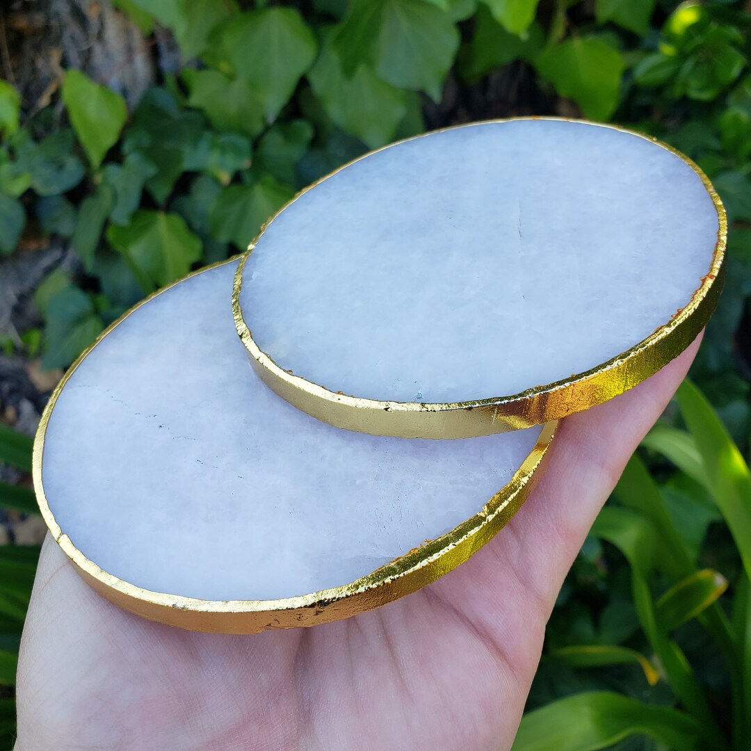 Milky Quartz Plate With Gold Edge Counteracts Negative, Energizes Positive Energy Quartz Crystal