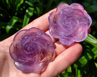 Amethyst Rose - Calming, Energetic Protection, Positivity, Connection - Purple Amethyst Flower Carving Crystal Rose Healing Gemstones