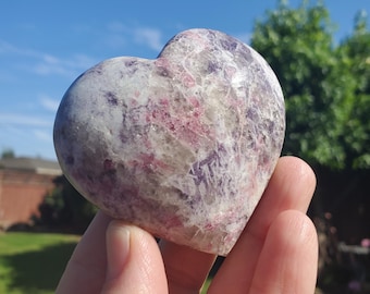 Unicorn Stone Heart - Supportive, Calm, Emotional Healing, Grounding - Pink Tourmaline, Lepidolite, Smokey Quartz and Cleavelandite