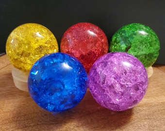 Jumbo Colored Crackle Sphere 3.05" - Beautiful Light Reflecting One of a Kind Crystal Ball - Fire and Ice Crystal Glass Ball Accent Lamp
