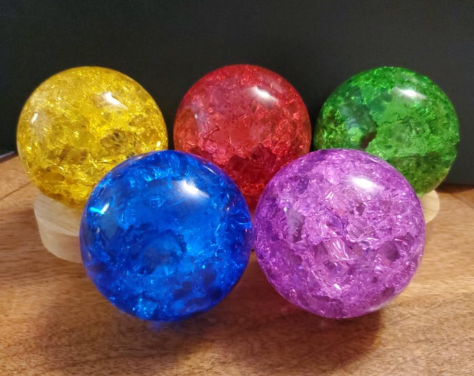 Featured listing image: Jumbo Colored Crackle Sphere 3.05" - Beautiful Light Reflecting One of a Kind Crystal Ball - Fire and Ice Crystal Glass Ball Accent Lamp