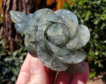 Chunky Prehnite Rose - The Healer's Stone, Restoring & Protecting Energy, Visualizations - Green Rose Carving Crystal Flower Healing Stone