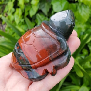 Chunky African Bloodstone Turtle - Calming, Grounding, Persistence, Courage - Black and Red Crystal Turtle Carving Healing Gemstone