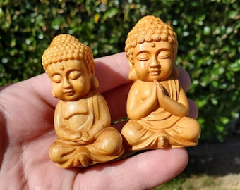 Cypress Wood Buddha Carving - A Symbol of Immortality, Protective From Negative Energies - 2.65" Carved Buddha Statue