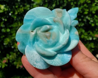Hemimorphite Rose - The Stone of Empathy, Helps You Communicate With Others, Soothes Anxiety - Blue Flower Crystal Ocean Stone