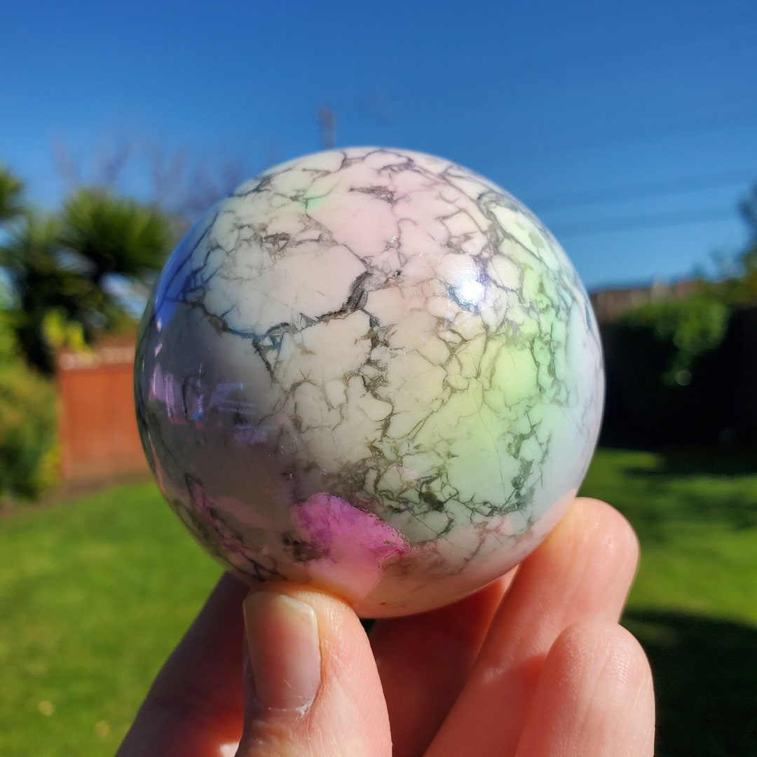 Aura Howlite Sphere - Calm, Confidence, Grounding, Emotional Healing ...