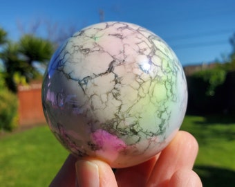 Aura Howlite Sphere - Calm, Confidence, Grounding, Emotional Healing - Howlite Crystal Ball Healing Crystals Gemstones