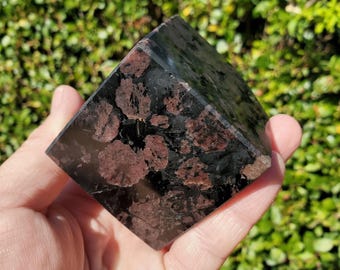 Heavy Garnet Cube 2.15" - Physical Love, Passion, Connected to the Present - Firework Garnet Crystal Standing Block Healing Gemstone