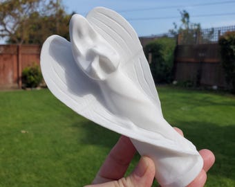 Big White Jade Angel - Brings in Joy, Peace, Calm & Love Energy - 6" White Angel Stone Carving Healing Gemstones Alter Display Home Decor