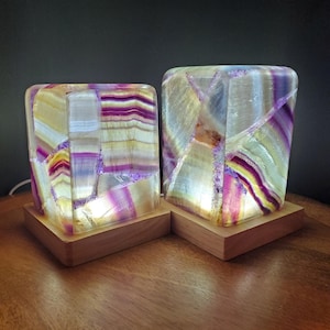 Purple & Yellow Fluorite Lamp - Mental Clarity, Stability, Energetic Protection - 5&quot; or 6.25&quot; Accent Light Mood Lighting Crystal Lamp