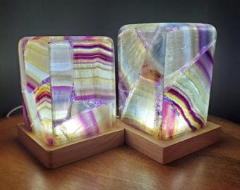 Purple & Yellow Fluorite Lamp - Mental Clarity, Stability, Energetic Protection - 5" or 6.25" Accent Light Mood Lighting Crystal Lamp