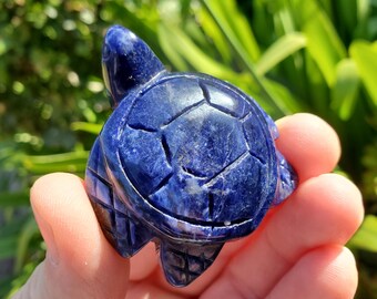 Cute Sodalite Turtle - Logic, Insight, Connection, Communication - Blue Sea Turtle Carving Stone Healing Crystals Gemstone
