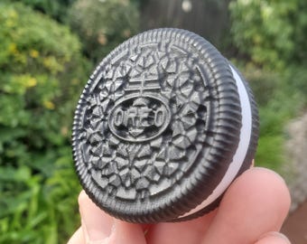 Obsidian & White Jade Sandwich Cookie (double stuffed) - Energetic Protection, Reflection, Peace, Love - Crystal Replica Healing Gemstone