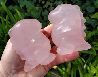 Chubby Rose Quartz Baby Dinosaur - Unconditional Love, Compassion, Self Love - 3.15" tall Pink Crystal Dino Carving Healing Crystal Raptor