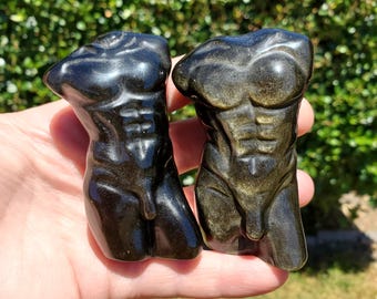 Gold Sheen Obsidian Male Model - Self Reflection, Release Negative Energies - Obsidian Man Carving  Replica Statue Figurine Healing Gem