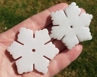 White Jade Snowflake - Peaceful, Calm, Love Energy - 2" White Snowflake Crystal Healing Holiday Gemstones
