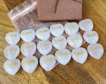 Motivational Memory Match Game with 9 Pairs of Engraved Rose Quartz Hearts - Unconditional Love, Compassion, Self Love - Cute Pink Hearts