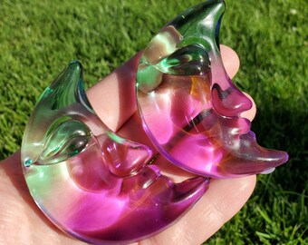 Aura Glass Moon - Light Reflecting Crystal Moon - Helps Release Anger and Negativity - 2.7" Aura Moon Carving
