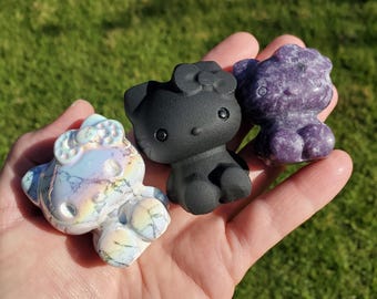 Wholesale Kitty - Crystal Cat - Aura Howlite, Obsidian, Lepidolite - Cute Animal Carving Standing Kitty Statue Vanity Tween Decor