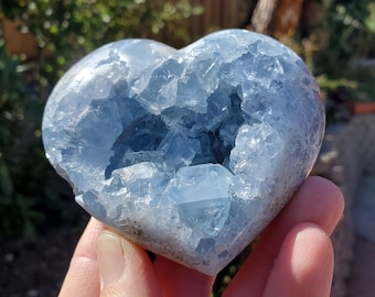 Blue Celestite Heart - Peace, Elevation of Spirit, Awareness of Belonging, Positivity, Communication - Crystal Heart with Druzy Clusters