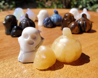 Mini Crystal Halloween Trio - Crystal Pumpkin, Ghost & Skull Carving Halloween Set - Cute Seasonal Decor