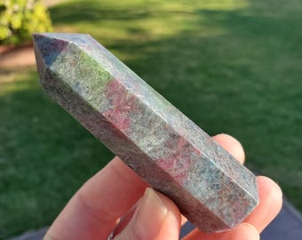 Ruby Kyanite Tower - Glowing UV Reactive Stone - Focus, Concentrate, Positivity, Balance Emotions - Ruby in Kyanite Crystal Point Gemstone