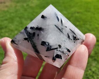 Tourmaline Quartz Pyramid - Magnification, Clarity, EMF Protection - Tourmalated Quartz Crystal Pyramid Healing Gemstones