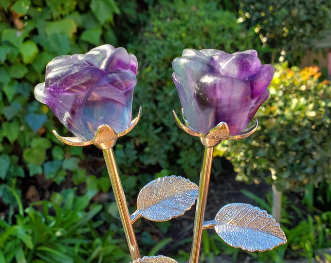 Featured listing image: Rainbow Fluorite Crystal Long Stem Rose - Mental Clarity, Positivity, Energetic Protection - 9" Long Crystal Rose Healing Crystal Statement